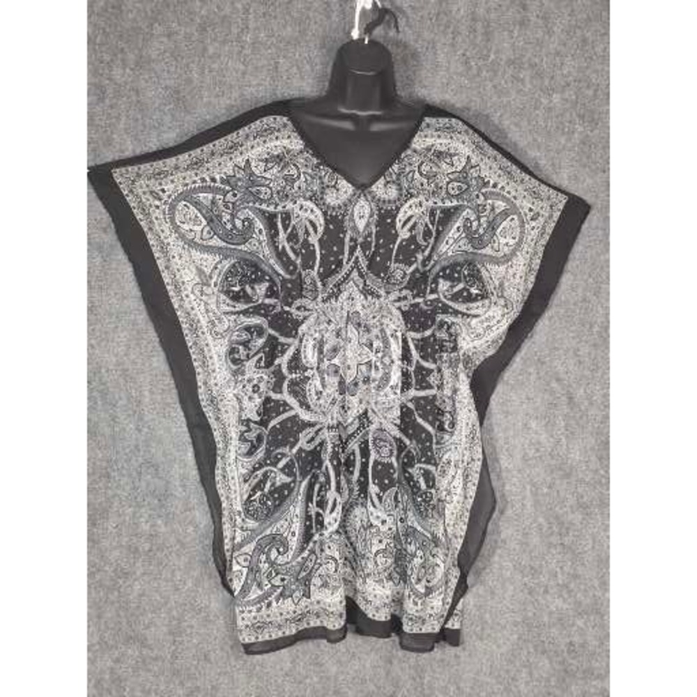 Speed Control‎ New York Womens 3X Black White Paisley Kaftan V-Neck Tunic Dress